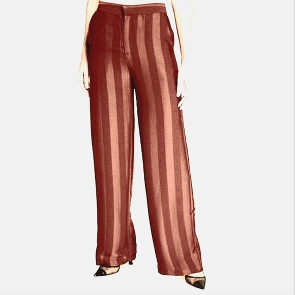 Endless Rose Rust Striped High Waisted Palazzo Wide Leg Pants XS - Picture 1 of 5